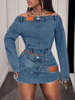Off-Shoulder Long Sleeve Denim Top