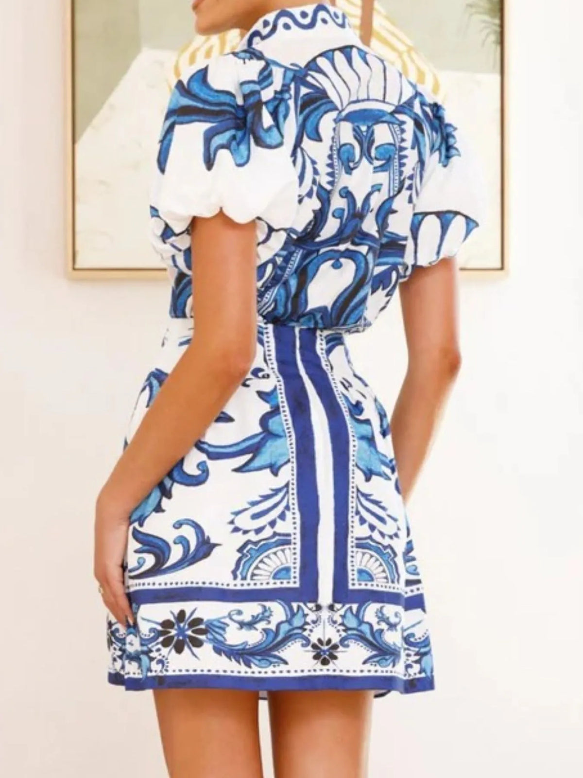 Puff Sleeve Printed Top and Zip Back Skirt Set - Ladyez