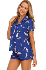 Printed Button Up Short Sleeve Top and Shorts Lounge Set - Ladyez