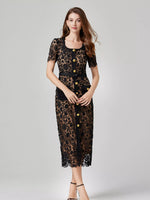Lace Button-Up Midi Dress