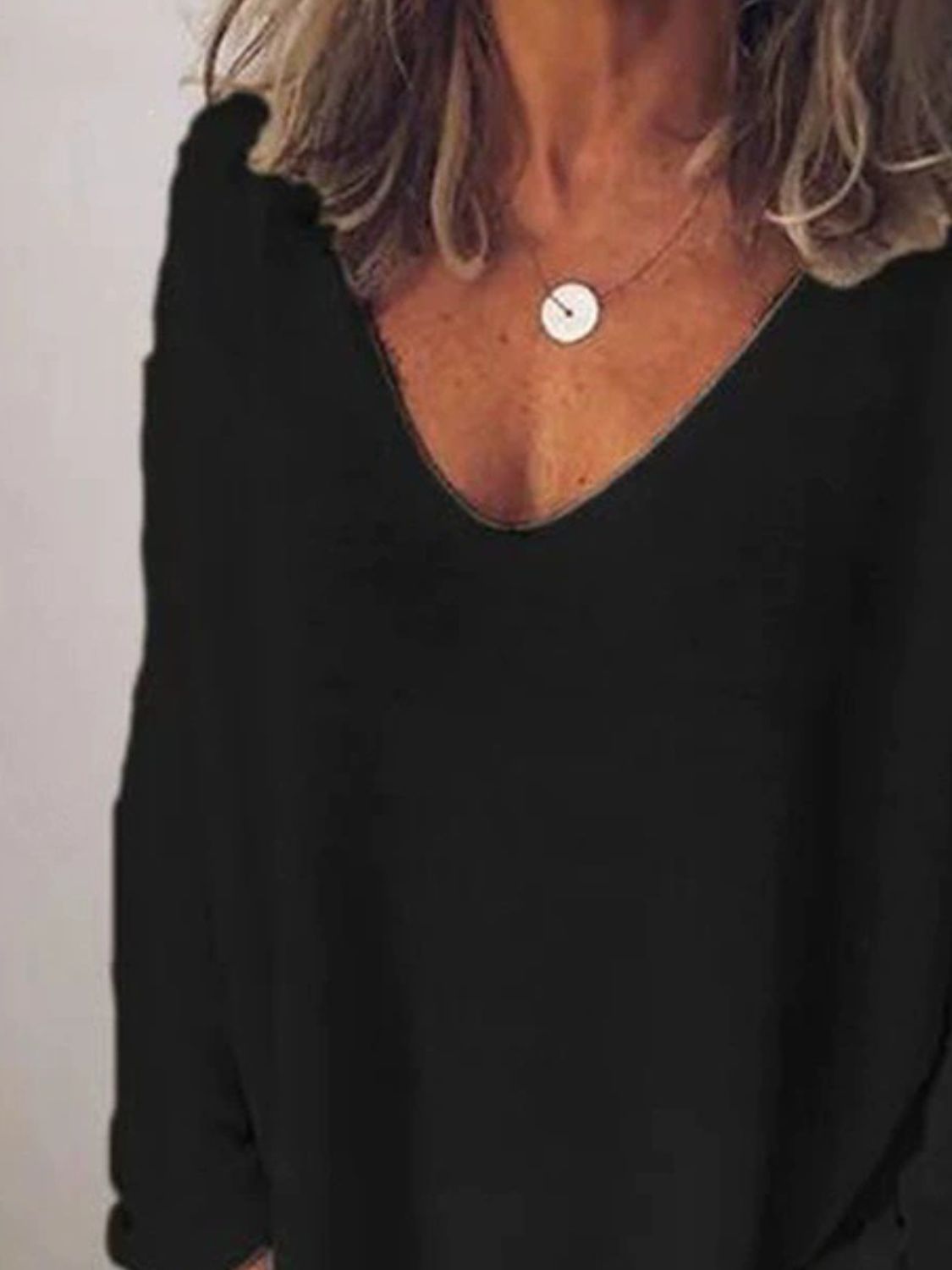 Full Size V-Neck Drop Shoulder Long Sleeve T-Shirt Plus Size - Ladyez