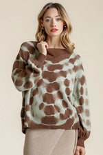 Umgee Full Size Ribbed Hem Tie Dye Round Neck Sweater Plus Size