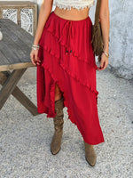 Devine Slit Drawstring Ruffled Skirt