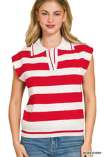 Zenana Viscose Striped Collared Sweater Vest