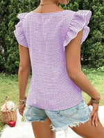 Ruffle Sleeve Gingham Square Neck Top - Ladyez