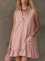 Sleeveless Collared Zip-Front Ruffle Hem Dress