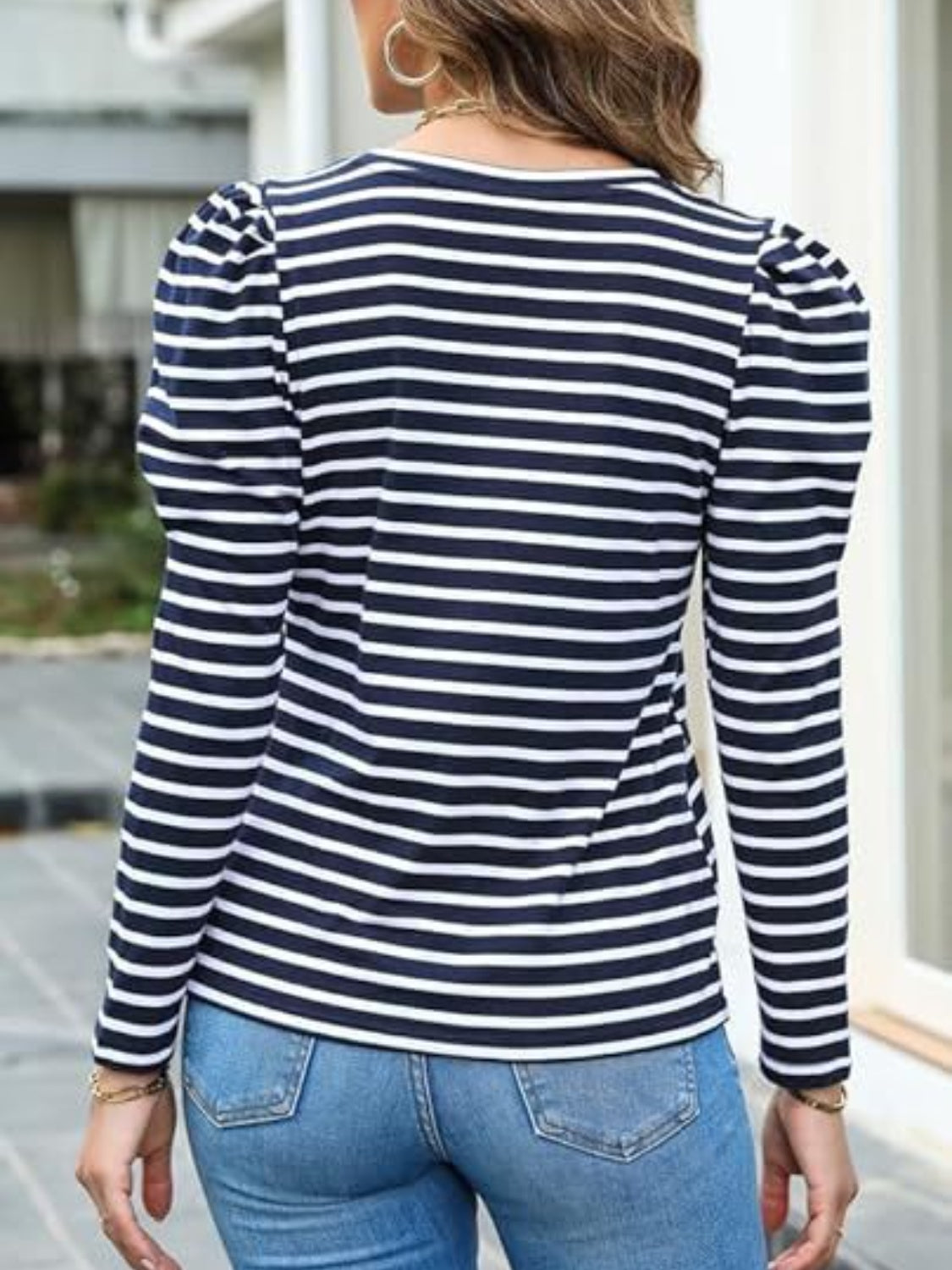 Striped Round Neck Long Sleeve T-Shirt - Ladyez