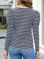 Striped Round Neck Long Sleeve T-Shirt - Ladyez