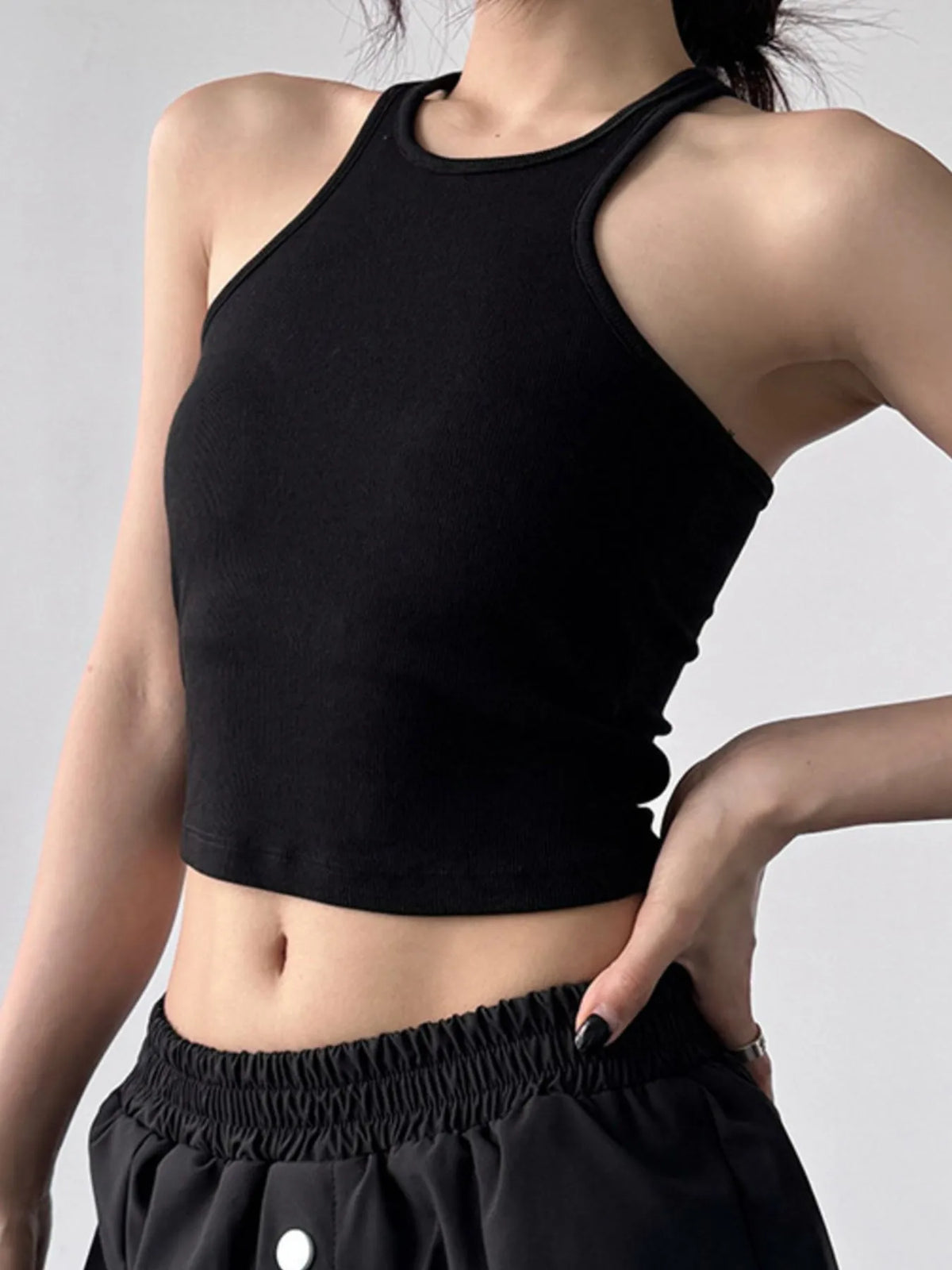 Ribbed Round Neck Crop Tank Top - Ladyez