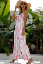 Shiny Tie-Dye Spaghetti Strap Jumpsuit with Pockets - Ladyez