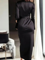 Satin Tie Waist Long Sleeve Dress