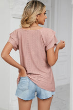 Eyelet V-Neck Short Sleeve T-Shirt