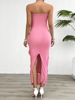Devine Ruffled Slit Back Tube Maxi Dress - Ladyez