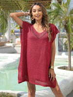 Slit Openwork V-Neck Cover-Up - Ladyez