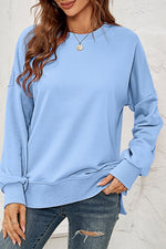 Round NeckDropped Shoulder Slit Sweatshirt