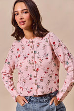 SO ME Floral Print Button Front Sweater Cardigan Top