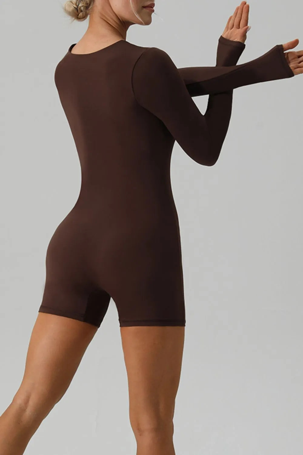Square Neck Long Sleeve Active Romper - Ladyez