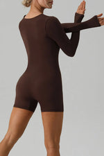Square Neck Long Sleeve Active Romper - Ladyez