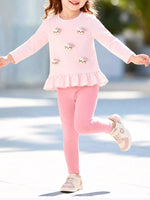 Children's Cat Ruffled Hem Top and Leggings Set