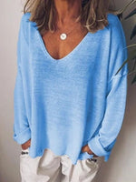 Full Size V-Neck Drop Shoulder Long Sleeve T-Shirt Plus Size - Ladyez