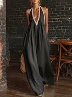 Full Size Halter Neck Lace Trim Wide Leg Jumpsuit Plus Size