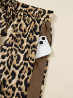Leopard Collared 3/4 Sleeve Shirt and Loose Pants Two Piece Outfit Set
