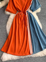 Color Block Short Sleeve Casual Dress
