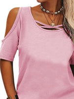 Full Size Crisscross Cold Shoulder Casual T-Shirt Plus Size - Ladyez