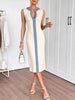 Slit Contrast Notched Sleeveless Dress