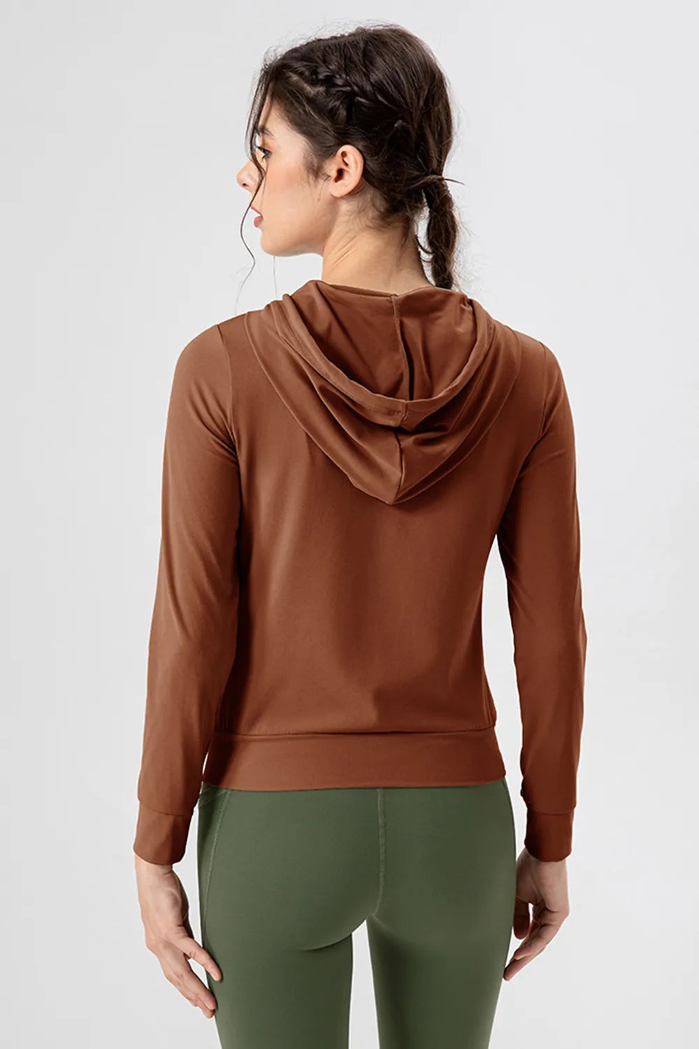Drawstring Zip Up Hooded Active Outerwear - Ladyez