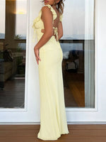 Ruffled V-Neck Sleeveless Maxi Dress - Ladyez