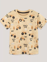 Children's Tractor Print Crew Neck Short Sleeve T-Shirt
