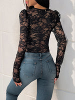 Lace Long Sleeve V-Neck Bodysuit - Ladyez