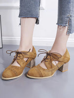 Lace-Up Block Heel Pumps - Ladyez