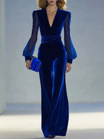 Velvet Wide Leg Jumpsuit with Sheer Sleeves