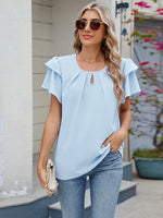 Round Neck Ruffled Layered Sleeve Blouse - Ladyez
