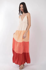 VERY J Color Block Tiered Maxi Cami Dress - Ladyez