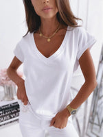 V-Neck Short Sleeve T-Shirt - Ladyez