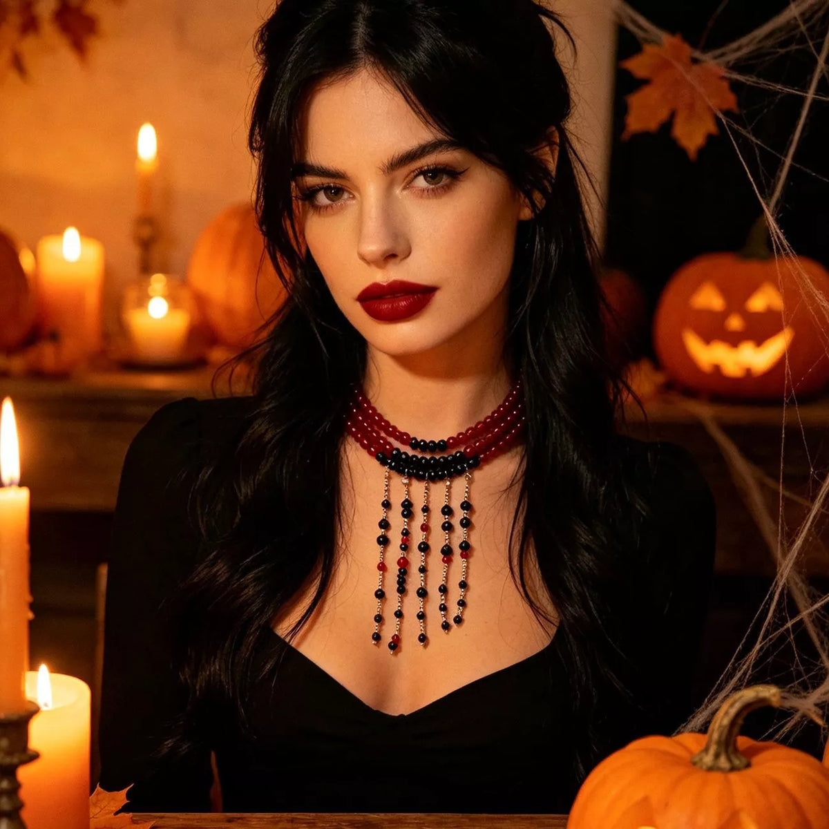 Gothic Multi-Layered Beaded Necklace