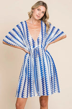 Cotton Bleu by Nu Lab Tied Striped Plunge Half Sleeve Cover-Up - Ladyez
