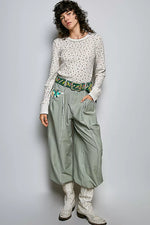 POL Ribbed Knit Floral Crew Neck Long Sleeve Top