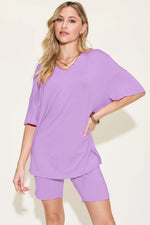 Basic Bae Bamboo Full SizeV-Neck Drop Shoulder T-Shirt and Shorts Set