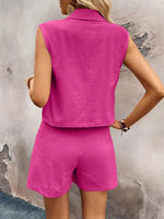 One Button Sleeveless Top and Shorts Set