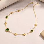 18K Gold-Plated Heart Necklace with Glass Stone