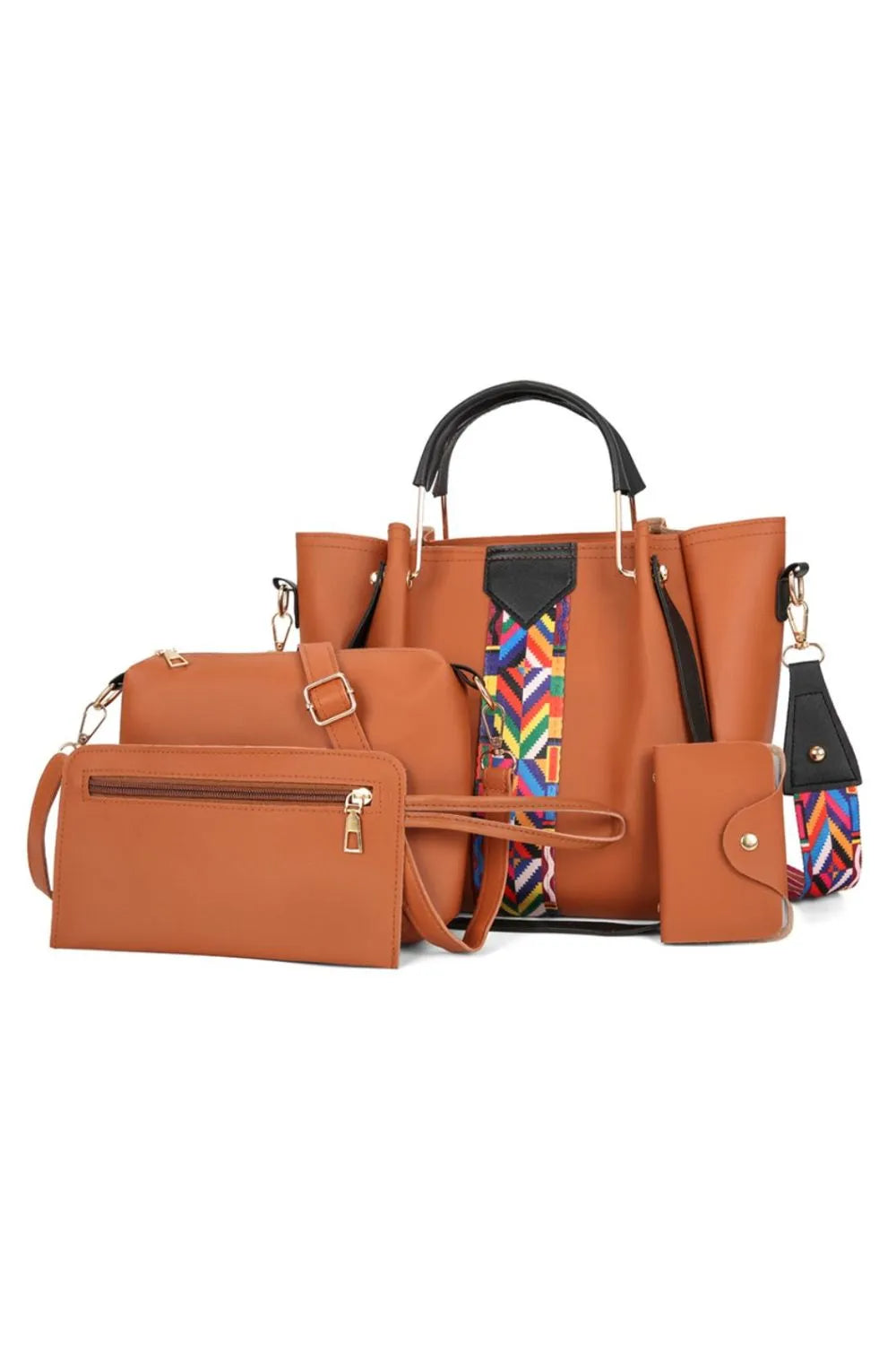 4-Piece Geometric Strap Bag Set - Ladyez