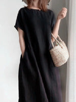 Full Size Casual Round Neck Midi Dress Plus Size - Ladyez