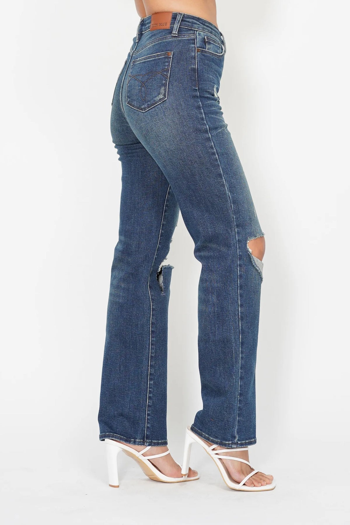 Judy Blue Full Size Hw Ripped Knee Dad Jeans Plus Size - Ladyez