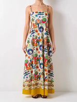Printed Square Neck Maxi Cami Dress - Ladyez