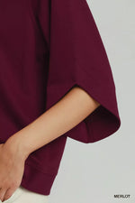 Umgee Round Hem Raglan Sleeve Top
