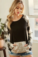 BiBi French Terry Top with Sequins Kangaroo Pocket